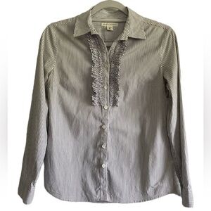Banana Republic Womens LS Button Down Jabot Gray White Stripes 2P